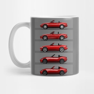 The five silhouettes of the classic roadster convertible sports car Mug